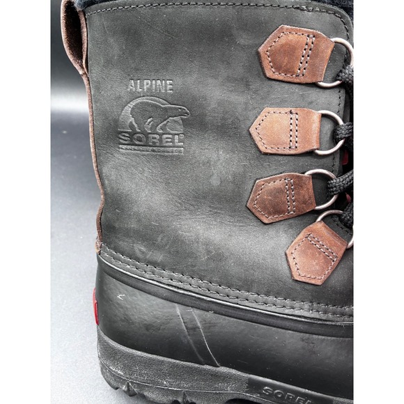 Sorel Alpine‎ Mens 8 Black Leather Waterproof Snow Winter Duck Boots Made Canada main image 13